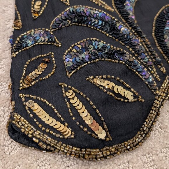 Silk Floral Beaded Sequined Blouse Black Gold - Women's sz S - Picture 3 of 11